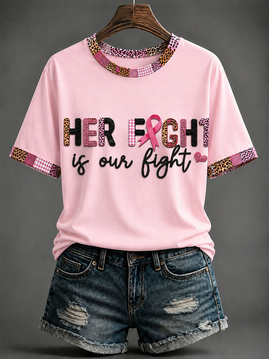 «Son combat est notre combat» Ruban rose T-shirt de sensibilisation au cancer du sein pour femmes