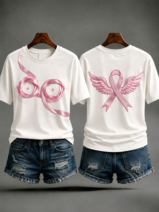 T-shirt créatif pour la sensibilisation au cancer du sein, ruban rose féminin