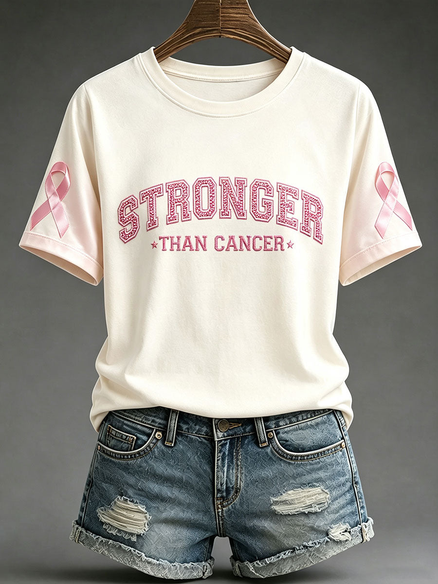 T-shirt femme «Stronger Than Cancer» avec ruban rose pour sensibilisation au cancer du sein