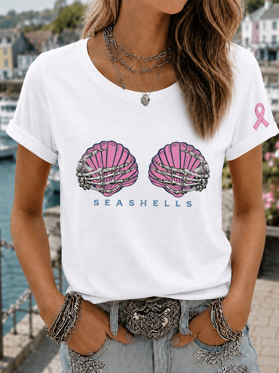 T-shirt rose à imprimé pour la sensibilisation au cancer du sein, avec perruque sirène et motif «Mermaid March» pour femmes