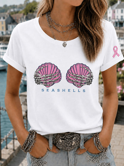 T-shirt rose à imprimé pour la sensibilisation au cancer du sein, avec perruque sirène et motif «Mermaid March» pour femmes