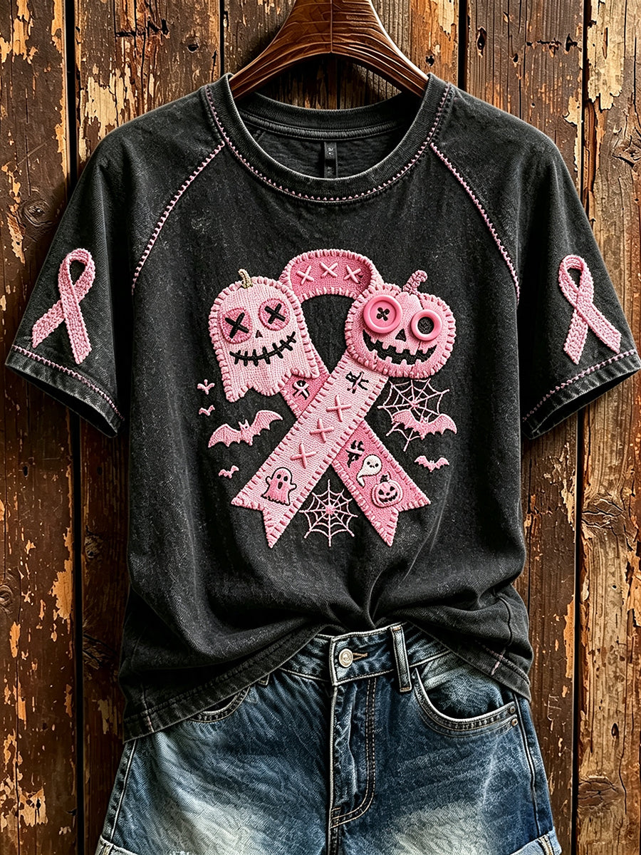 Ruban Rose Vintage Halloween Imprimer col rond manches courtes T-shirt des femmes