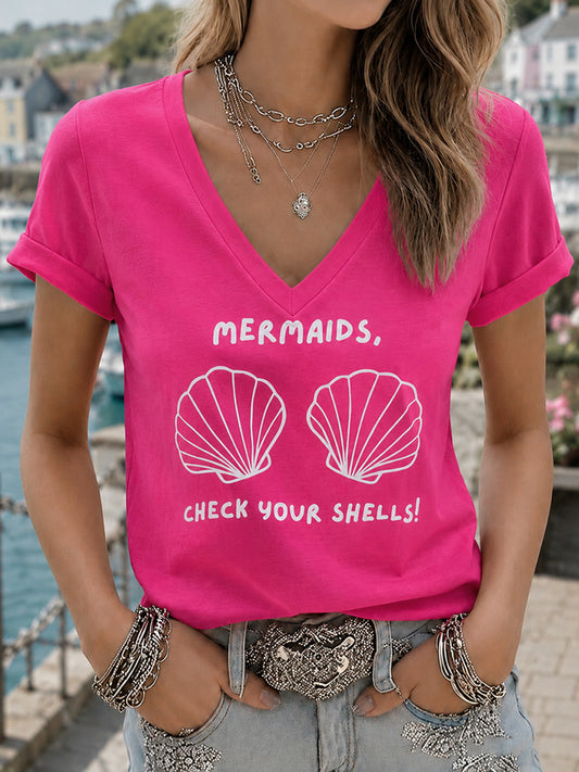 T-shirt rose à imprimé pour la sensibilisation au cancer du sein, avec perruque sirène et motif «Mermaid March» pour femmes