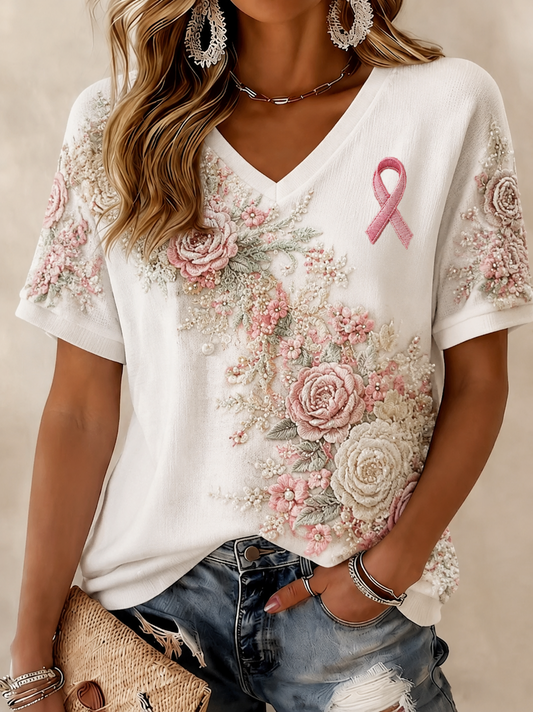 T-shirt à manches courtes pour le cancer du sein chez la femme