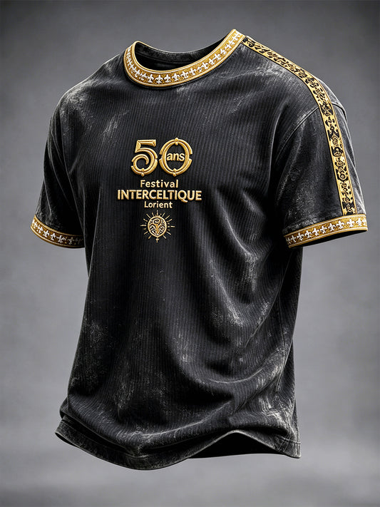 T-shirt décontracté pour homme, noir, imprimé Lorient et festival celtique