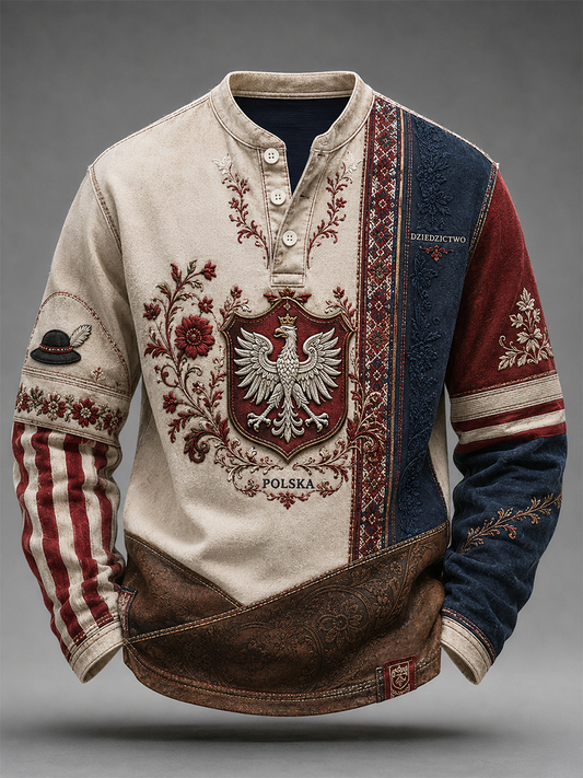 Męska koszulka z guzikami w stylu casual, Polska