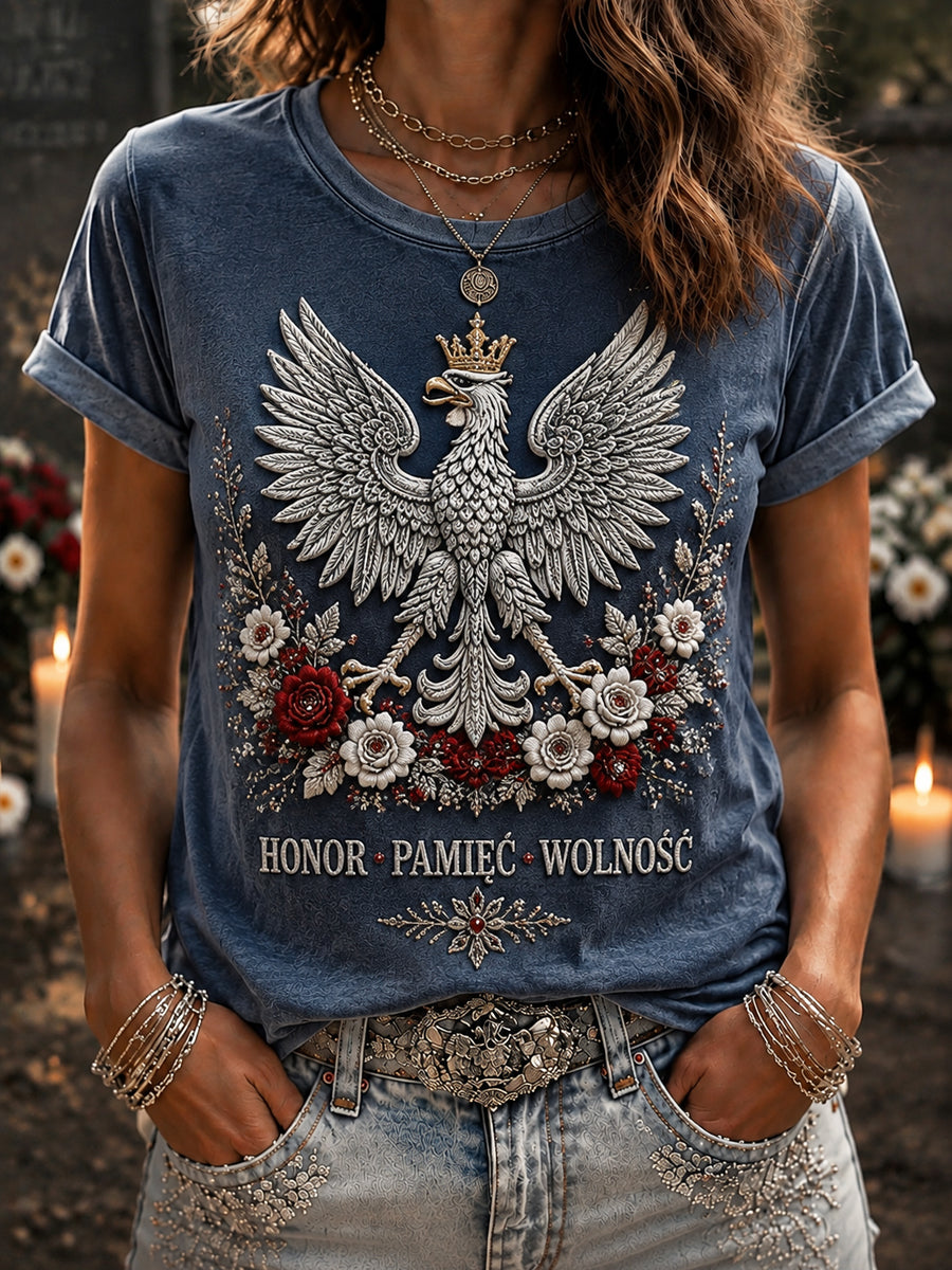 Damski retro t-shirt okolicznościowy „Chwała Polsce” w stylu casual