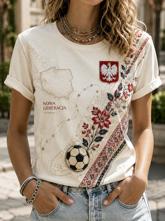 Damski t-shirt z krótkim rękawem z motywem polskiej drużyny piłkarskiej kobiet