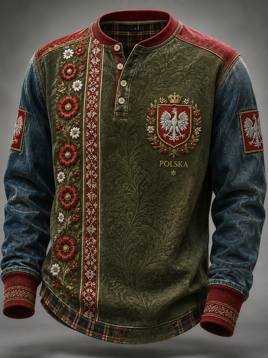 Męska koszulka z guzikami w stylu casual, Polska