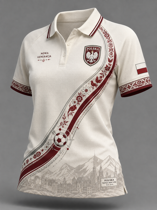 Damski koszulko-polo z polską piłką nożną