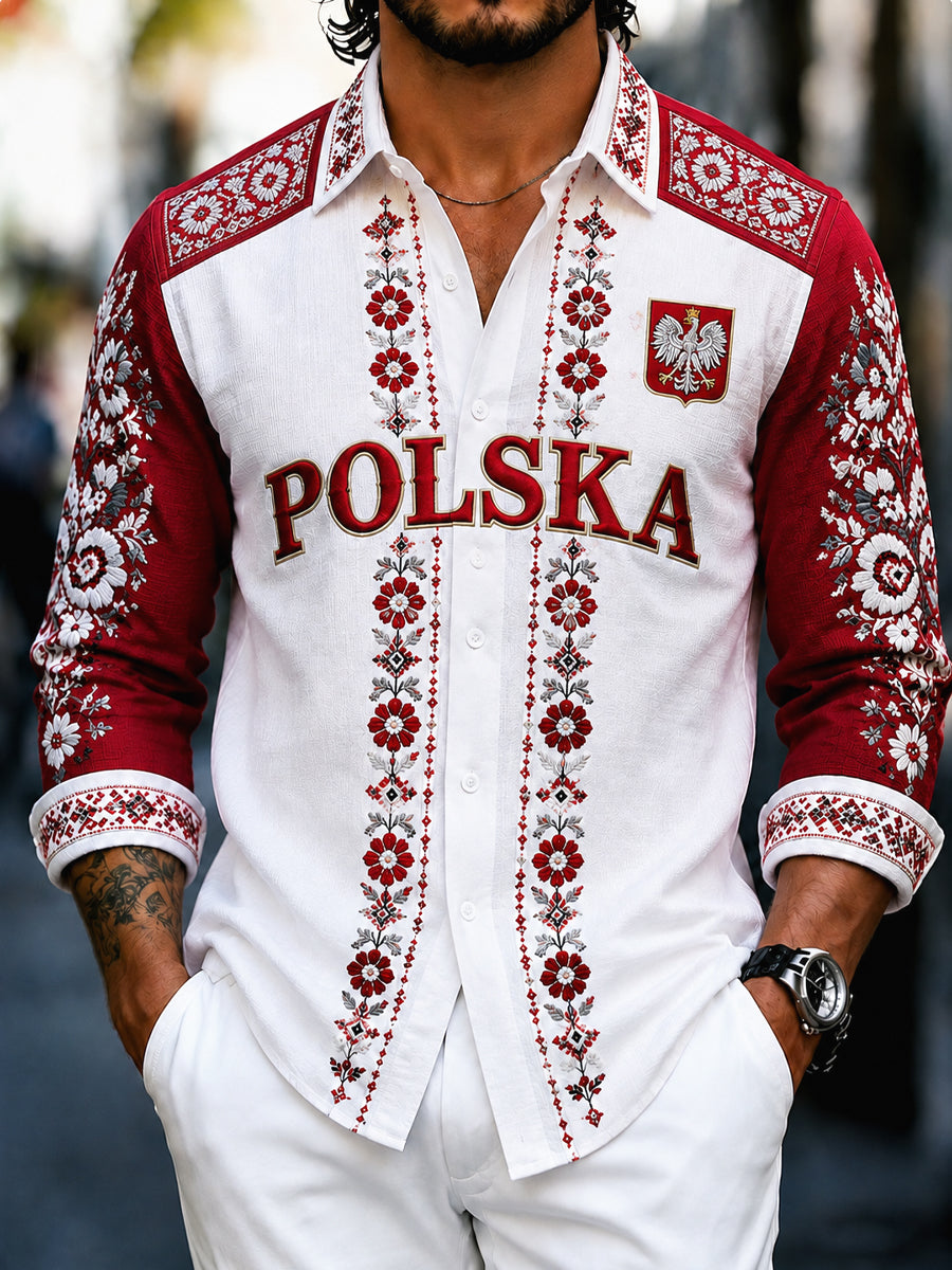 Stary, polski, patriotyczny koszula w stylu folkowym na co dzień