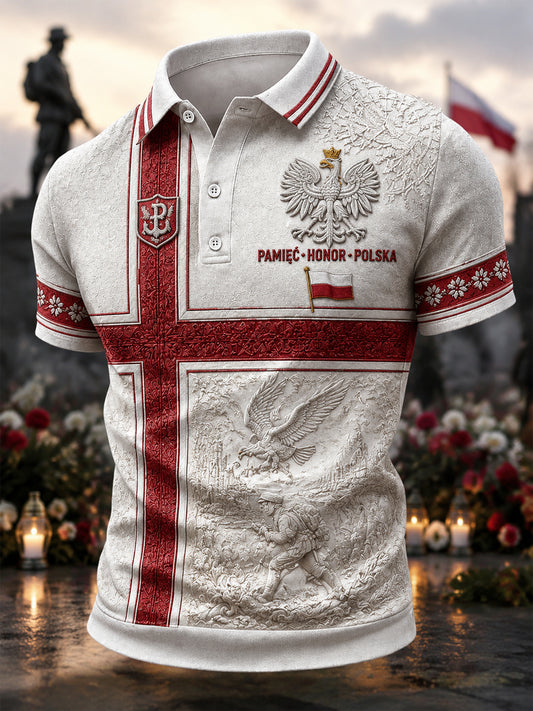 Retro polska koszulka polo z motywem pamiątkowym w klasycznym stylu