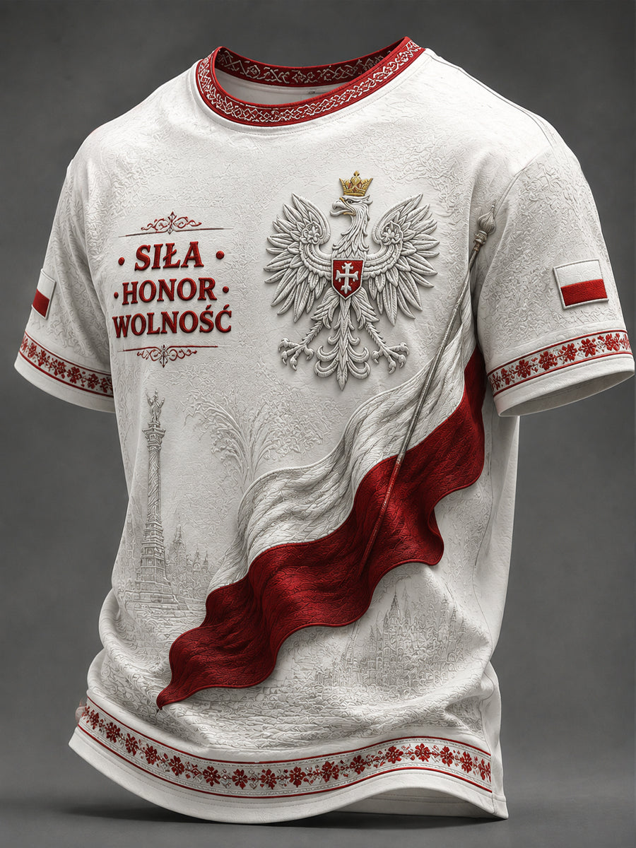 Stary, polski t-shirt na co dzień z motywem orła – duma i wolność