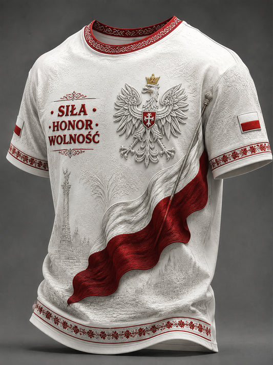 Stary, polski t-shirt na co dzień z motywem orła – duma i wolność