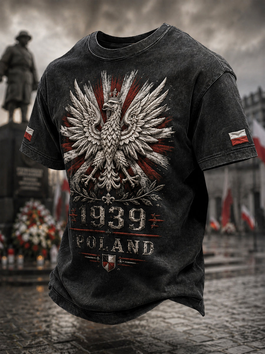 Rocznikowa polska koszulka pamiątkowa z orłem dla weteranów, typu casual, rok 1939