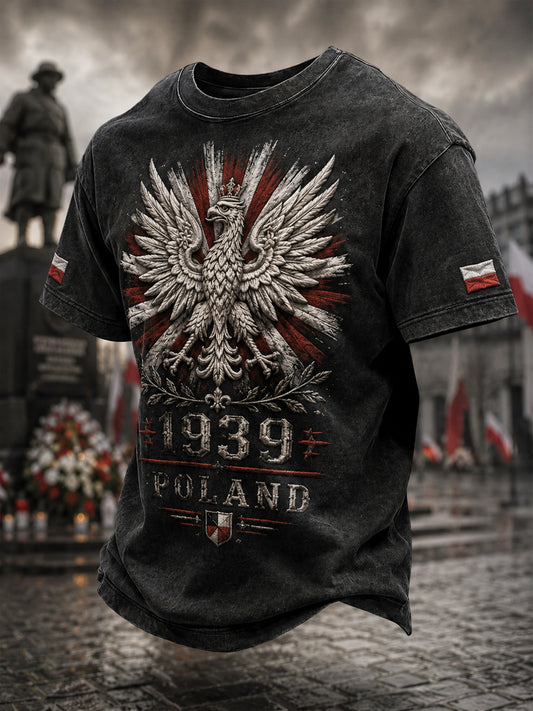 Rocznikowa polska koszulka pamiątkowa z orłem dla weteranów, typu casual, rok 1939