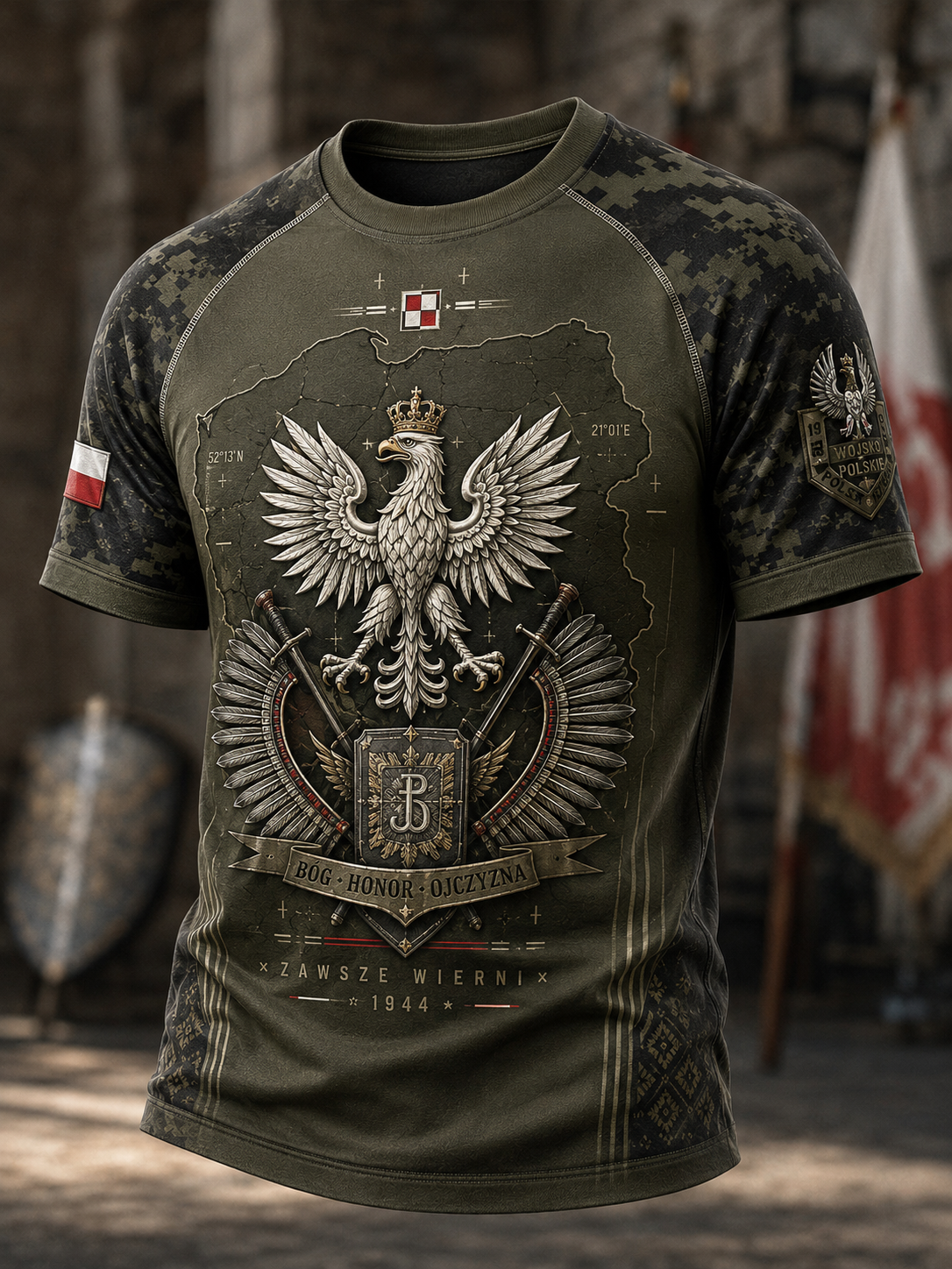 Męski t-shirt wojskowy polskich sił zbrojnych z krótkim rękawem