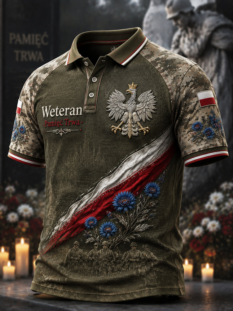 Retro polska koszulka polo z kamuflażem komemoratywnym dla weteranów, na co dzień