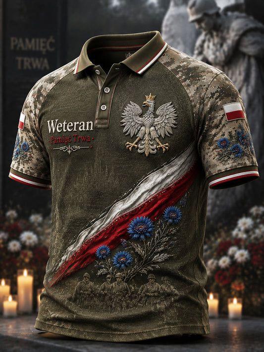 Retro polska koszulka polo z kamuflażem komemoratywnym dla weteranów, na co dzień