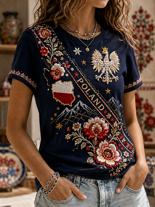 Damski t-shirt z krótkim rękawem z Polską