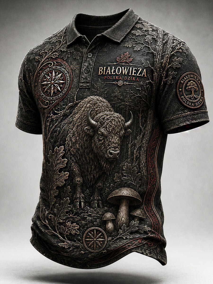 Casualowa koszula polo z nadrukiem w stylu vintage polskiej sztuki