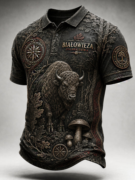 Casualowa koszula polo z nadrukiem w stylu vintage polskiej sztuki