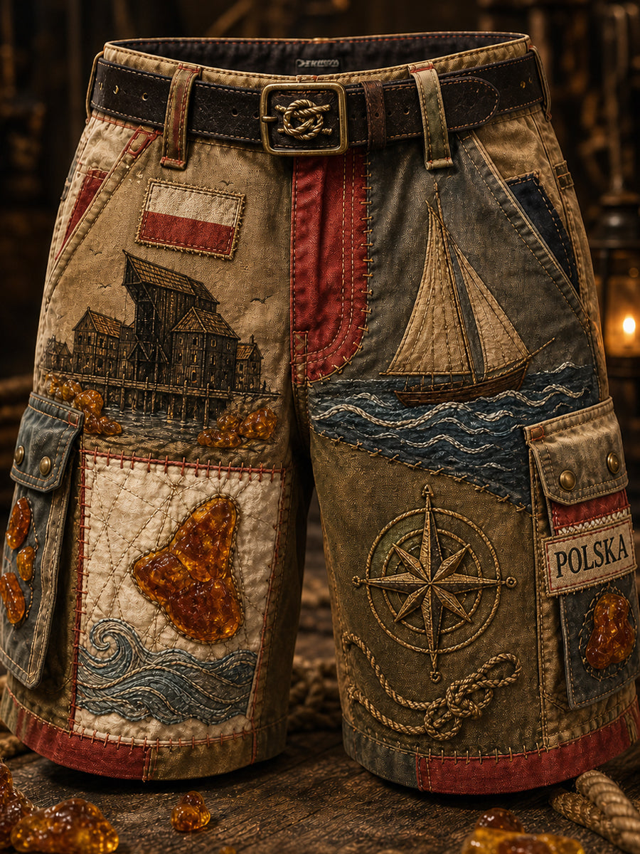 Codzienne spodnie cargo z nadrukiem w stylu vintage polskiej sztuki