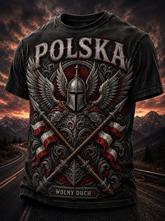 Casualowa koszulka z wiktoriańskim polskim nadrukiem artystycznym
