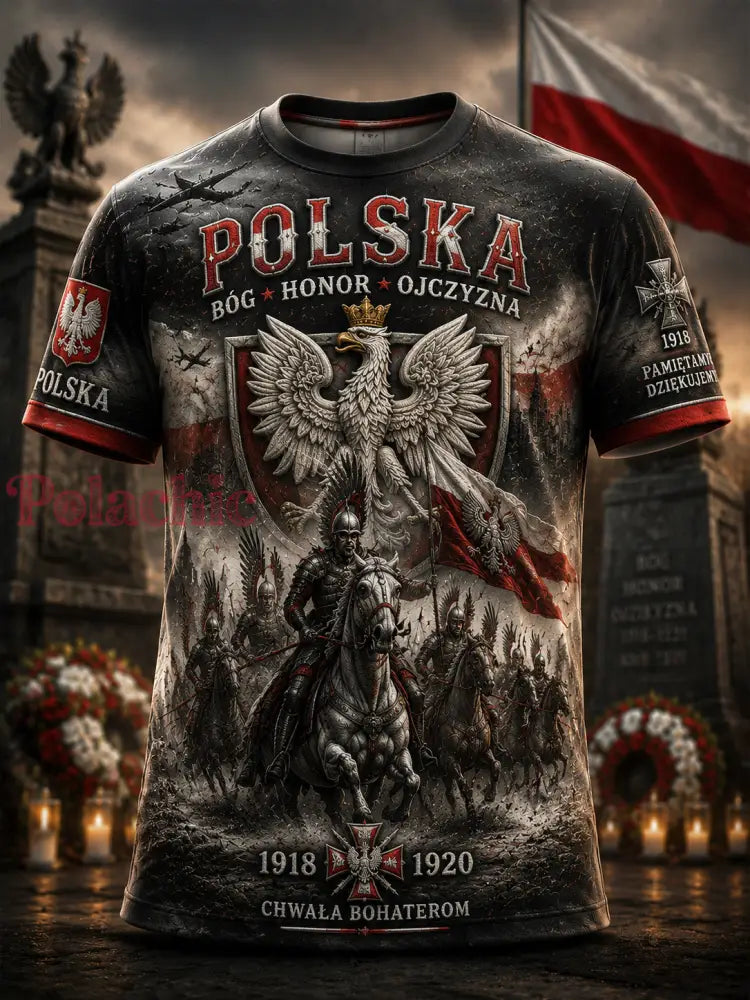 Stary polski koszulka codzienna z motywem orła kawalerii - Jak na zdjęciu / S