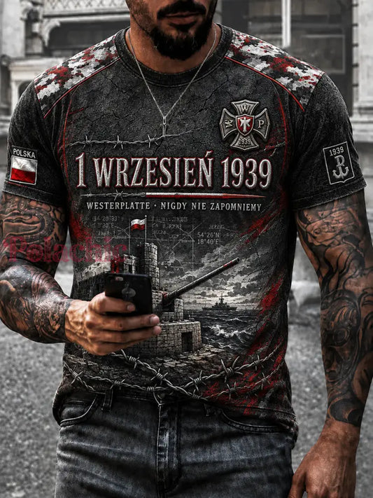 Stary polski koszulka pamiątkowa dla weteranów z 1939 roku na co dzień - Jak na zdjęciu / S