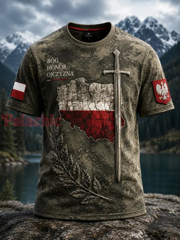 Stary polski mapowy t-shirt klasyczny na co dzień - Jak na zdjęciu / S