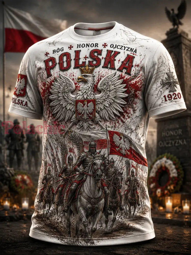 Stary polski patriotyczny kawaleryjski okolicznościowy t-shirt na co dzień - Jak na zdjęciu / S