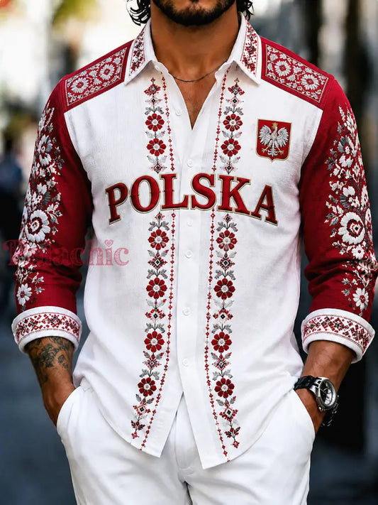 Stary polski patriotyczny koszula w stylu folkowym na co dzień - Jak na zdjęciu / S