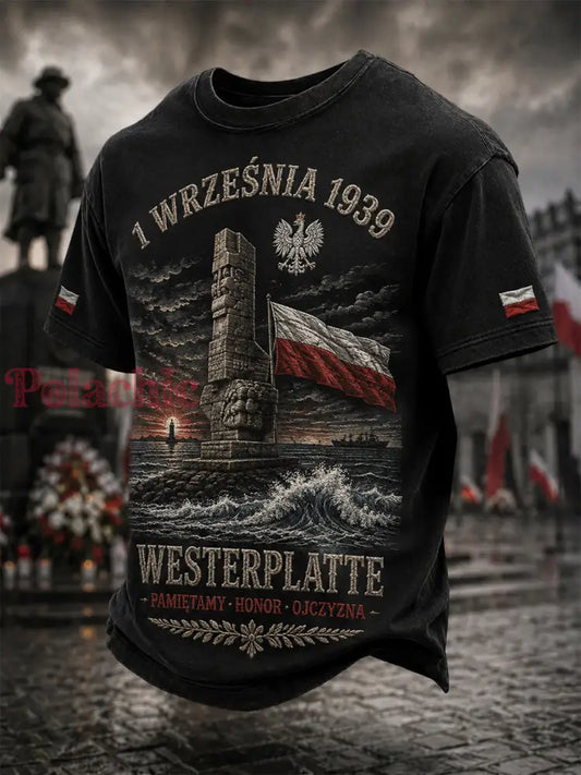 Stary polski pomnik 1939 casualowa koszulka - Jak na zdjęciu / S
