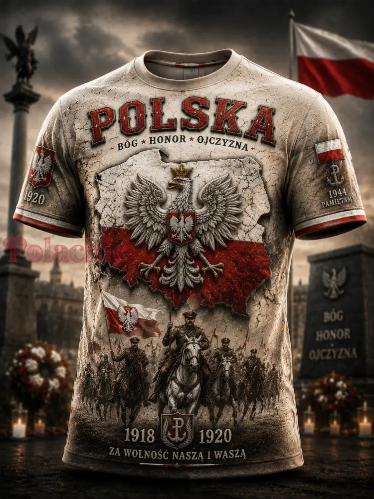 Stary polski t-shirt patriotyczny z motywem orła i mapy pamiątkowy - Jak na zdjęciu / S