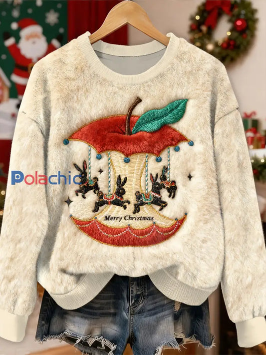 Superbe motif de lapin de Noël Casual Sweat-shirt à manches longues comme image / S