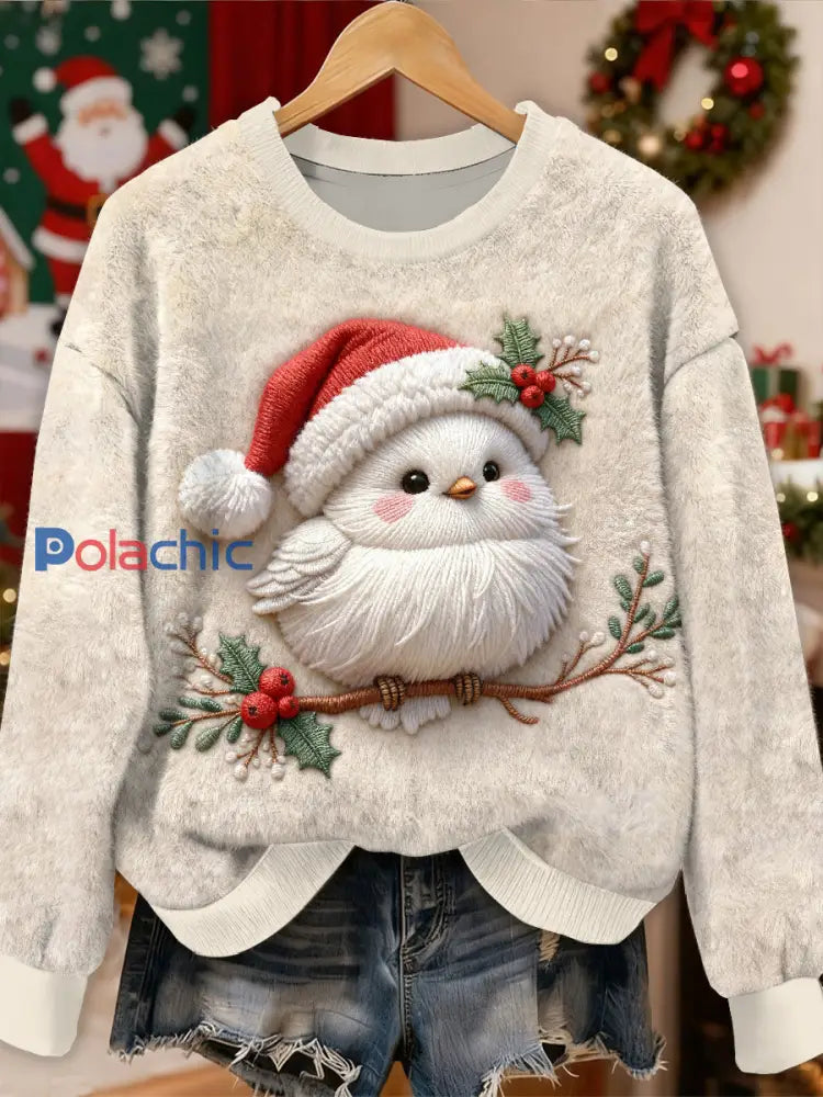 Superbe motif d’oiseau de Noël Casual Sweat-shirt à manches longues comme image / S