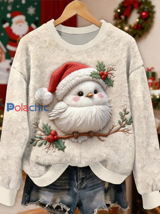 Superbe motif d’oiseau de Noël Casual Sweat-shirt à manches longues comme image / S