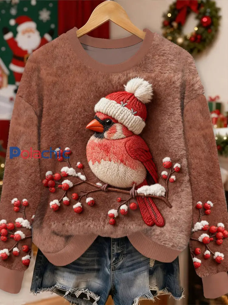 Superbe motif d’oiseau de Noël Casual Sweat-shirt à manches longues comme image / S