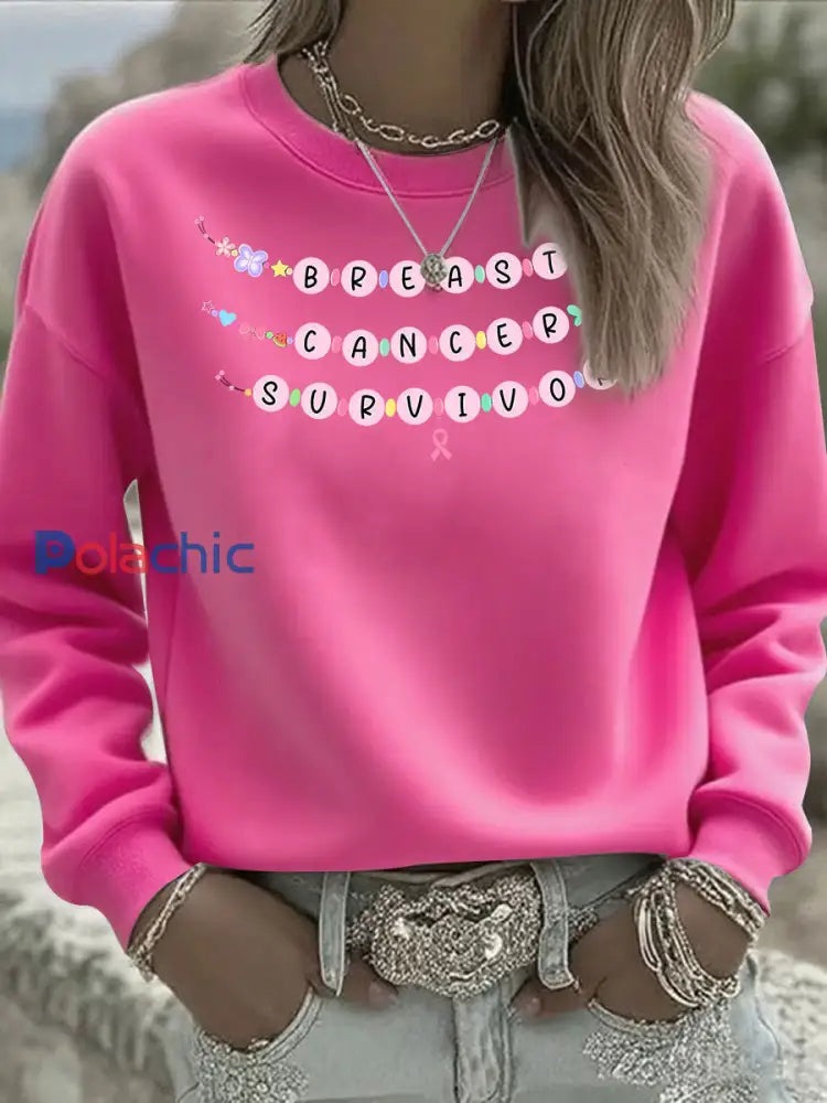 Survivant du cancer du sein des femmes Imprimer Sweat-shirt décontracté Rose Rouge / S