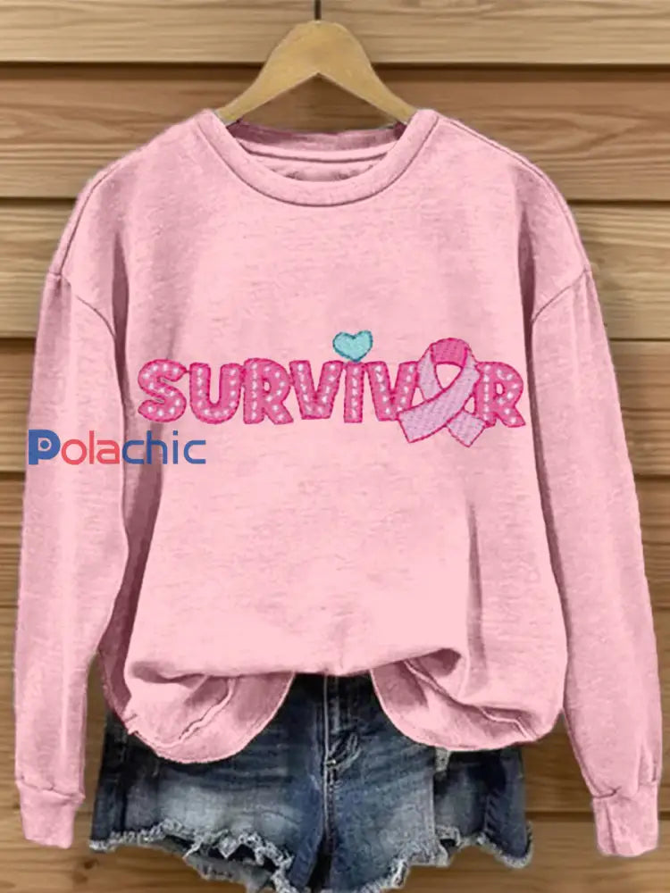 Survivor Women’s Breast Cancer Awareness Sweatshirt brodé Rose / S