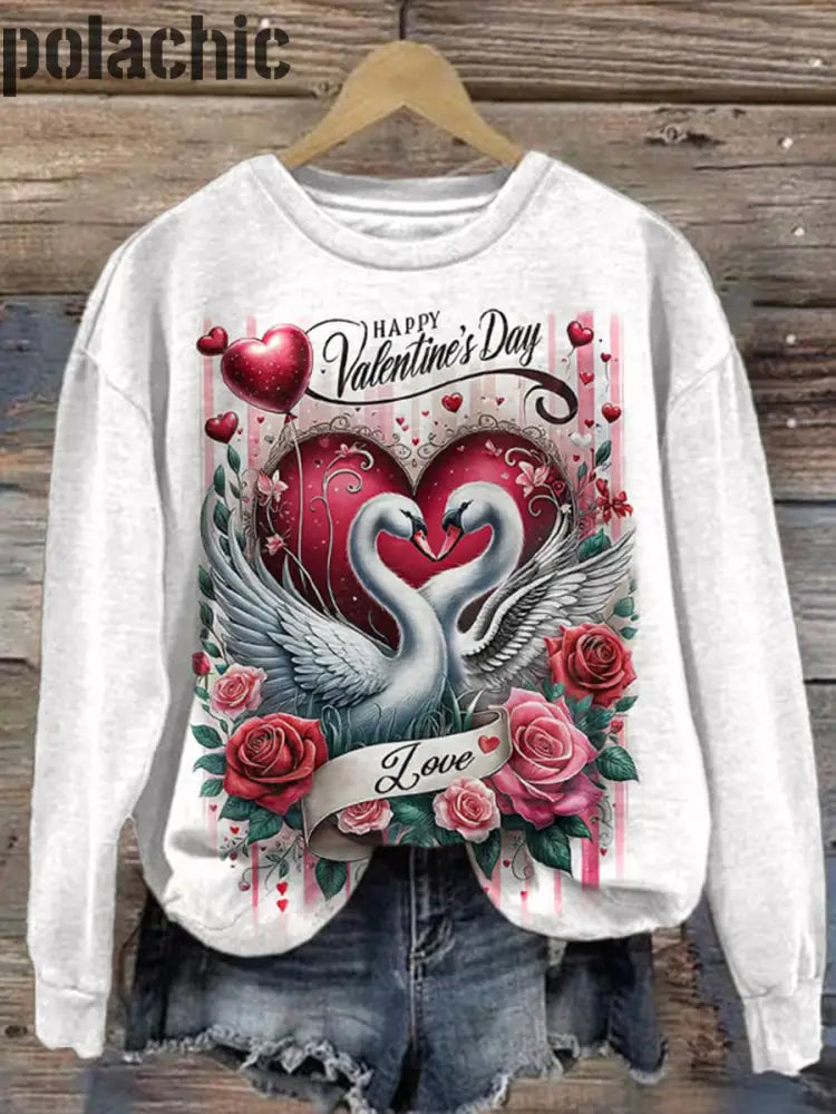 Swan Valentine’s Day Imprimé Col Rond Pull Loose Sweat À Manches Longues A / S