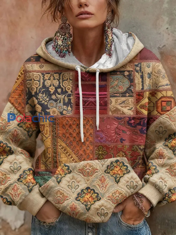 Sweat à capuche bohème imprimé floral boho pour femmes comme image / S
