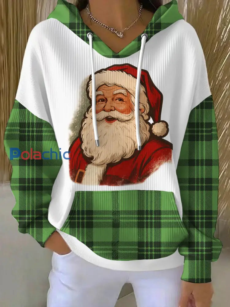 Sweat à Capuche Causal Imprimé Père Noël pour Femme Vert / S