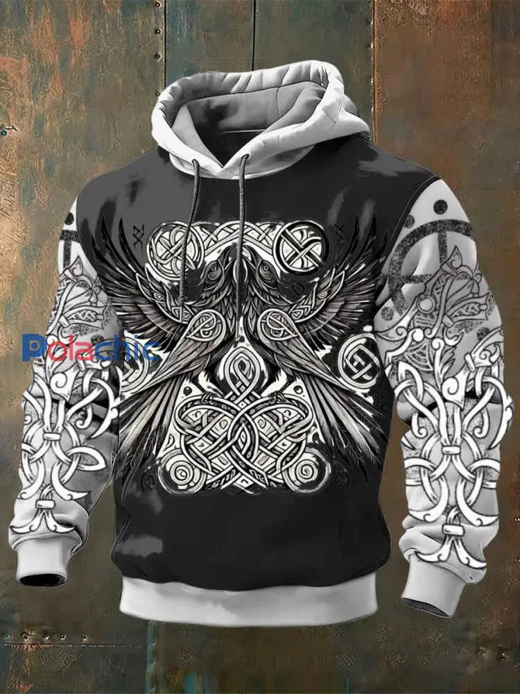 Sweat à capuche complexe Viking Crow Knotwork Print pour homme Multicolore / S