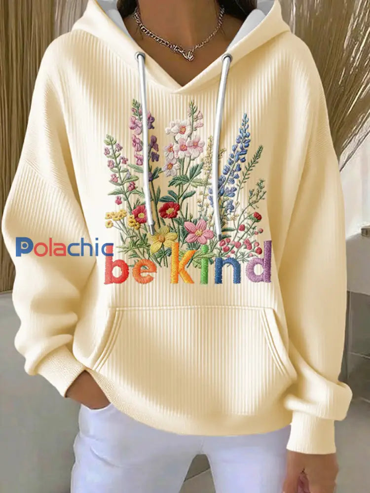 Sweat à Capuche Décontracté Be Kind Print Femme Abricot / S