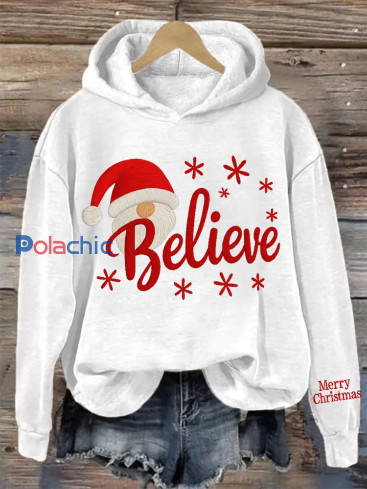 Sweat à capuche décontracté Christmas Believe pour femmes Blanc / S