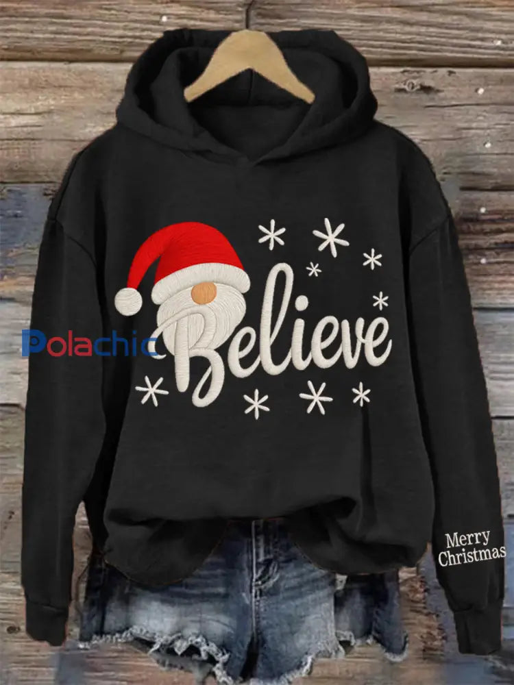 Sweat à capuche décontracté Christmas Believe pour femmes Noir / S
