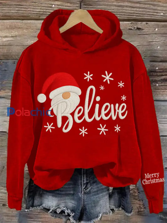 Sweat à capuche décontracté Christmas Believe pour femmes Rouge / S