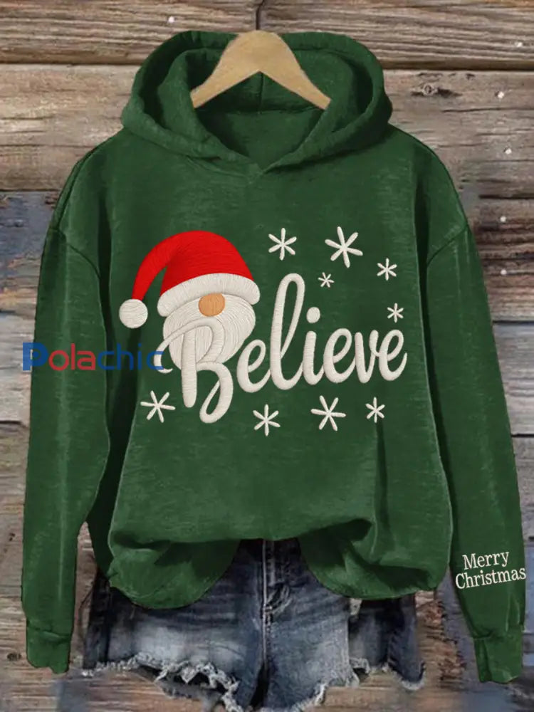Sweat à capuche décontracté Christmas Believe pour femmes Vert / S